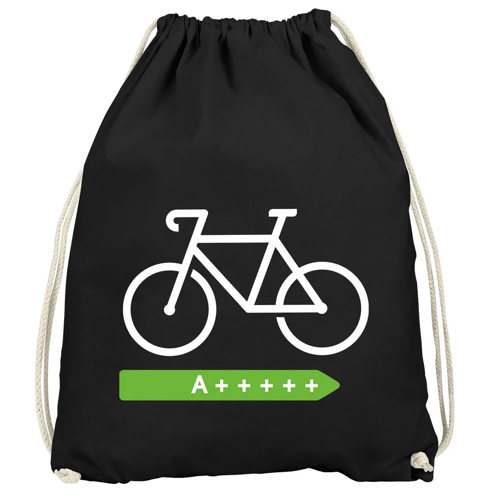 Turnbeutel Aufdruck Fahrrad Radfahrer Bike Umwelt A+++++ Energie sparen Gymbag Moonworks® schwarz unisize